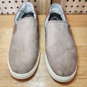 Olukai Pehuea‎ Heu SZ W9 taupe  Suede Leather Sherpa Slip On Shoes Loafer